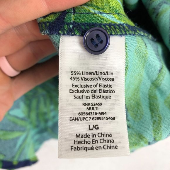 Sofia Jeans Women's Size Large Linen Blend Knot Front Blue Green Leaf Peplum Top - Picture 8 of 14